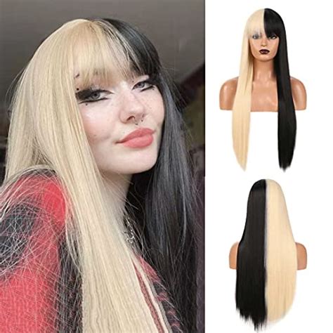 half black and half blonde wig|half blonde wigs for humans.